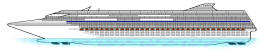 Luxury Cruise Resorts, Ocean Liner Resorts, Deck level I Portside, The blue line shows the location of Cruise Resort Clubs cabins, suites, staterooms, vacation homes, and resort residences, on level I.