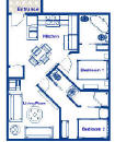 Two bedroom vacation residence aboard our luxury ocean liners, 500 square foot floor plans.