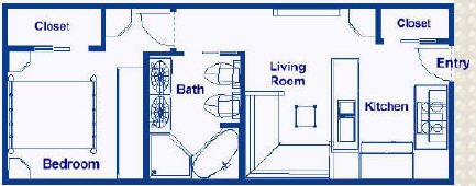 Ocean liner vacation homes, 400 sq ft vacation residence with one bedroom, one bathroom, a kitchen, and living area.